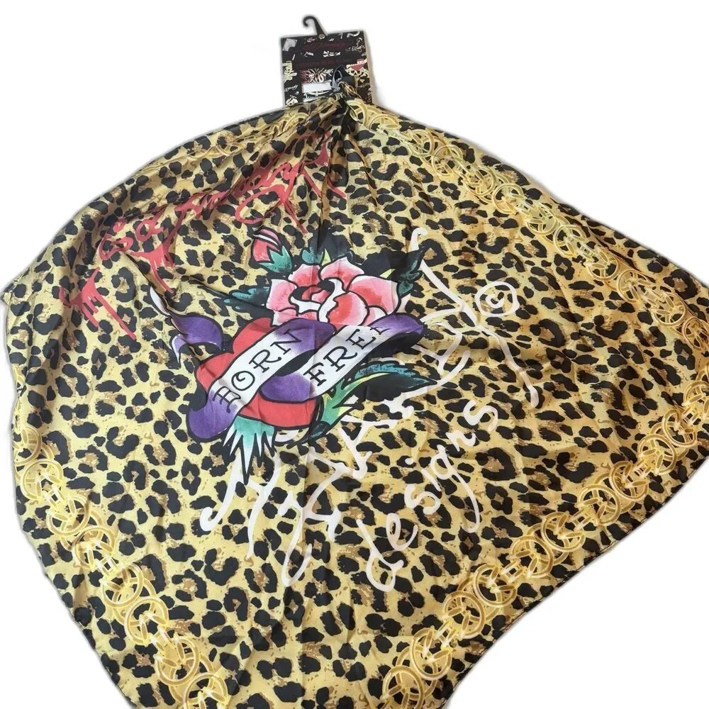 Ed Hardy Leopard Print ‘Born Free’ Fashion Head Scarf 26in NWT